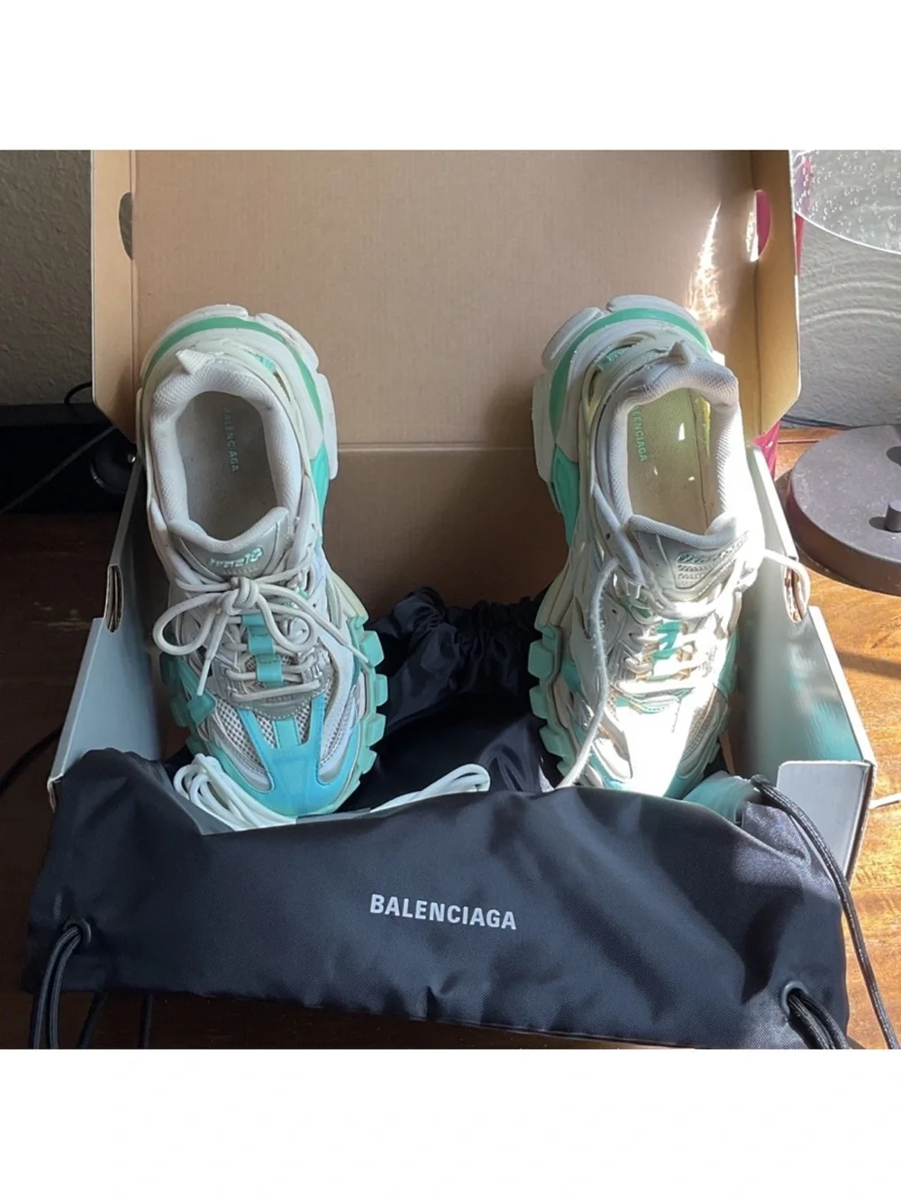 Balenciaga Women's White & Mint Track Sneaker